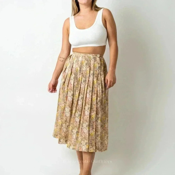 Vintage 90s Floral Maxi Pleated Summer Skirt - Picture 1 of 8